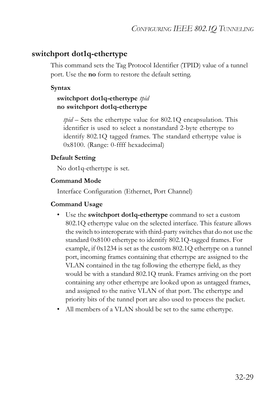 Switchport dot1q-ethertype, Switchport dot1q-ethertype -29, Ieee 802.1q t | 29 switchport dot1q-ethertype | SMC Networks TigerAccess SMC7816M User Manual | Page 837 / 962
