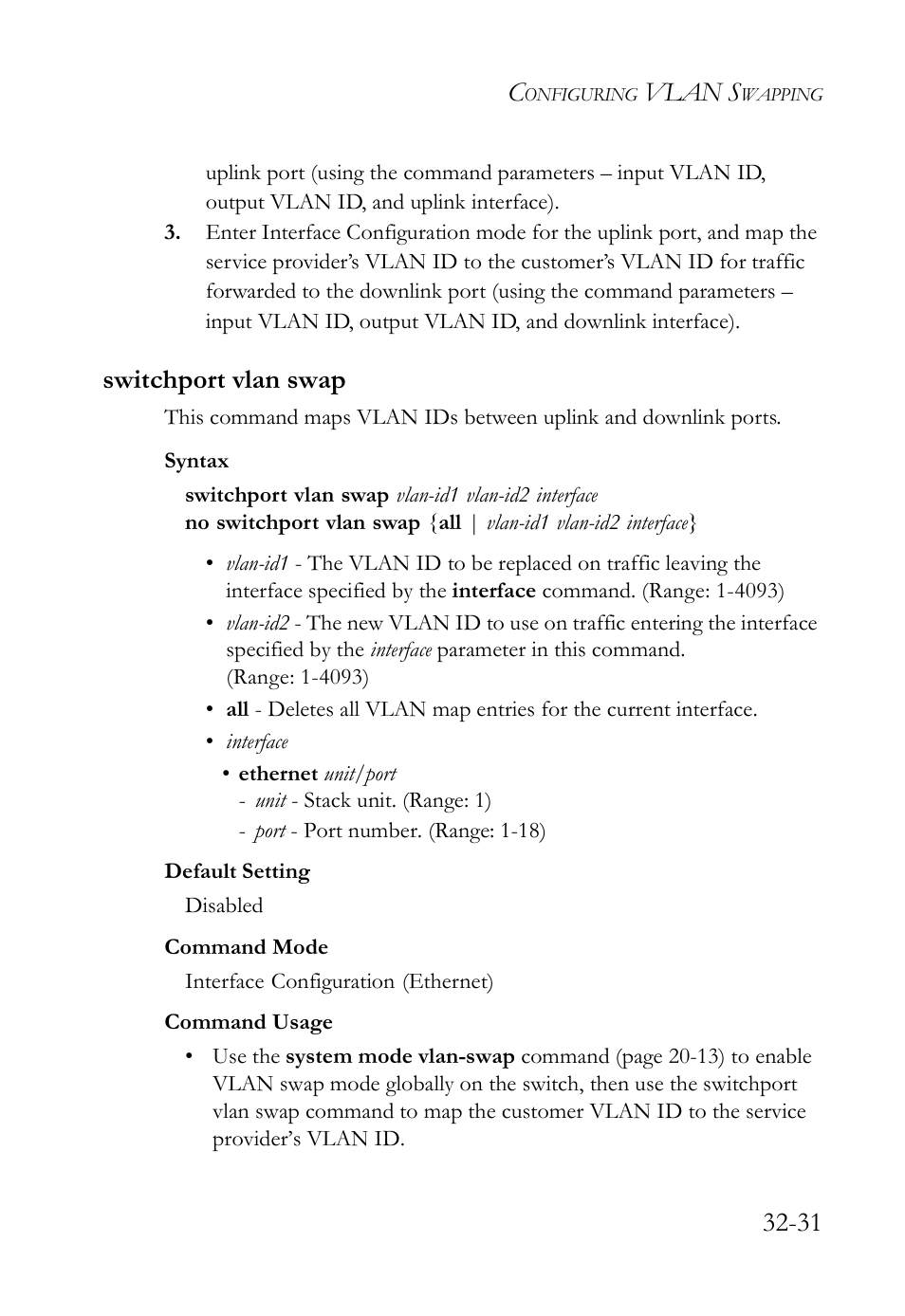 Switchport vlan swap, Switchport vlan swap -31, Vlan s | SMC Networks TigerAccess SMC7816M User Manual | Page 839 / 962
