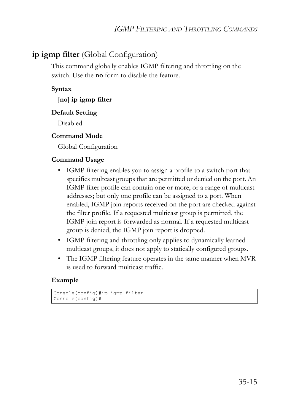 Ip igmp filter (global configuration), Ip igmp filter (global configuration) -15, Igmp f | 15 ip igmp filter (global configuration) | SMC Networks TigerAccess SMC7816M User Manual | Page 891 / 962