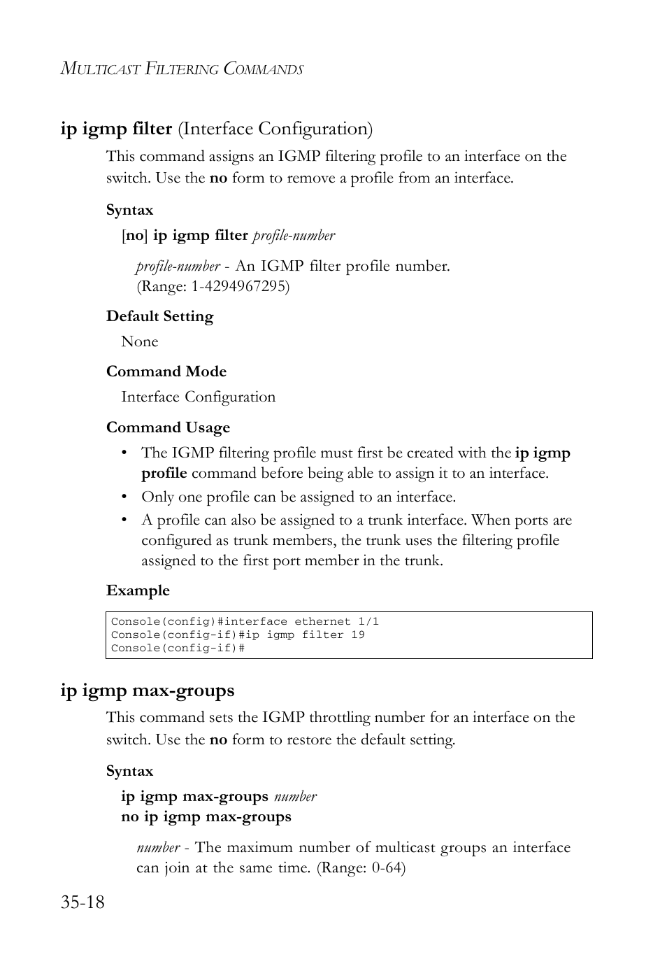 Ip igmp filter (interface configuration), Ip igmp max-groups, 18 ip igmp filter (interface configuration) | SMC Networks TigerAccess SMC7816M User Manual | Page 894 / 962