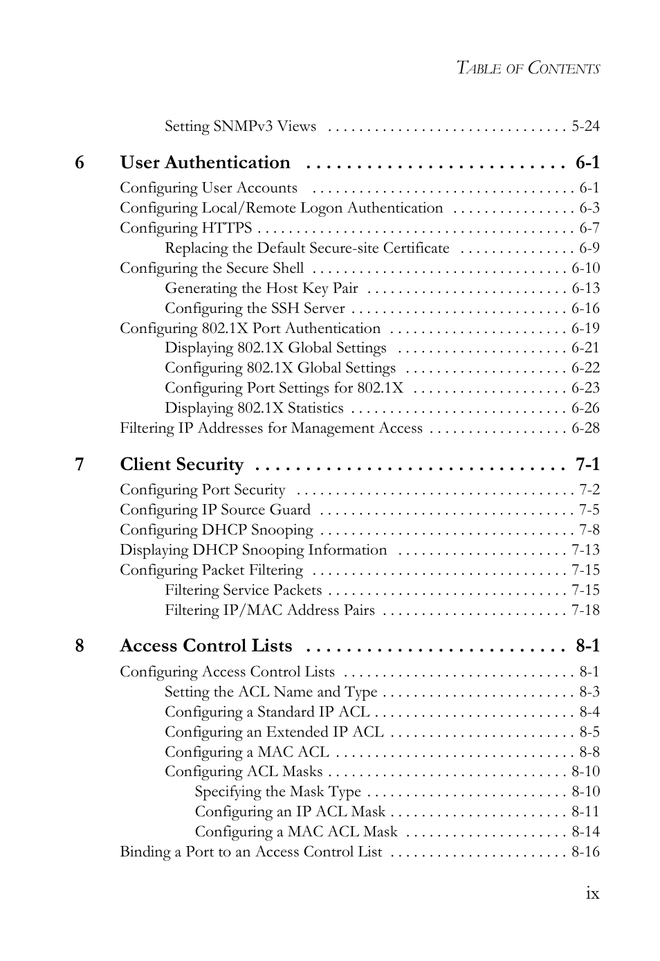 6user authentication -1, 7client security -1, 8access control lists -1 | SMC Networks TigerAccess SMC7816M User Manual | Page 9 / 962