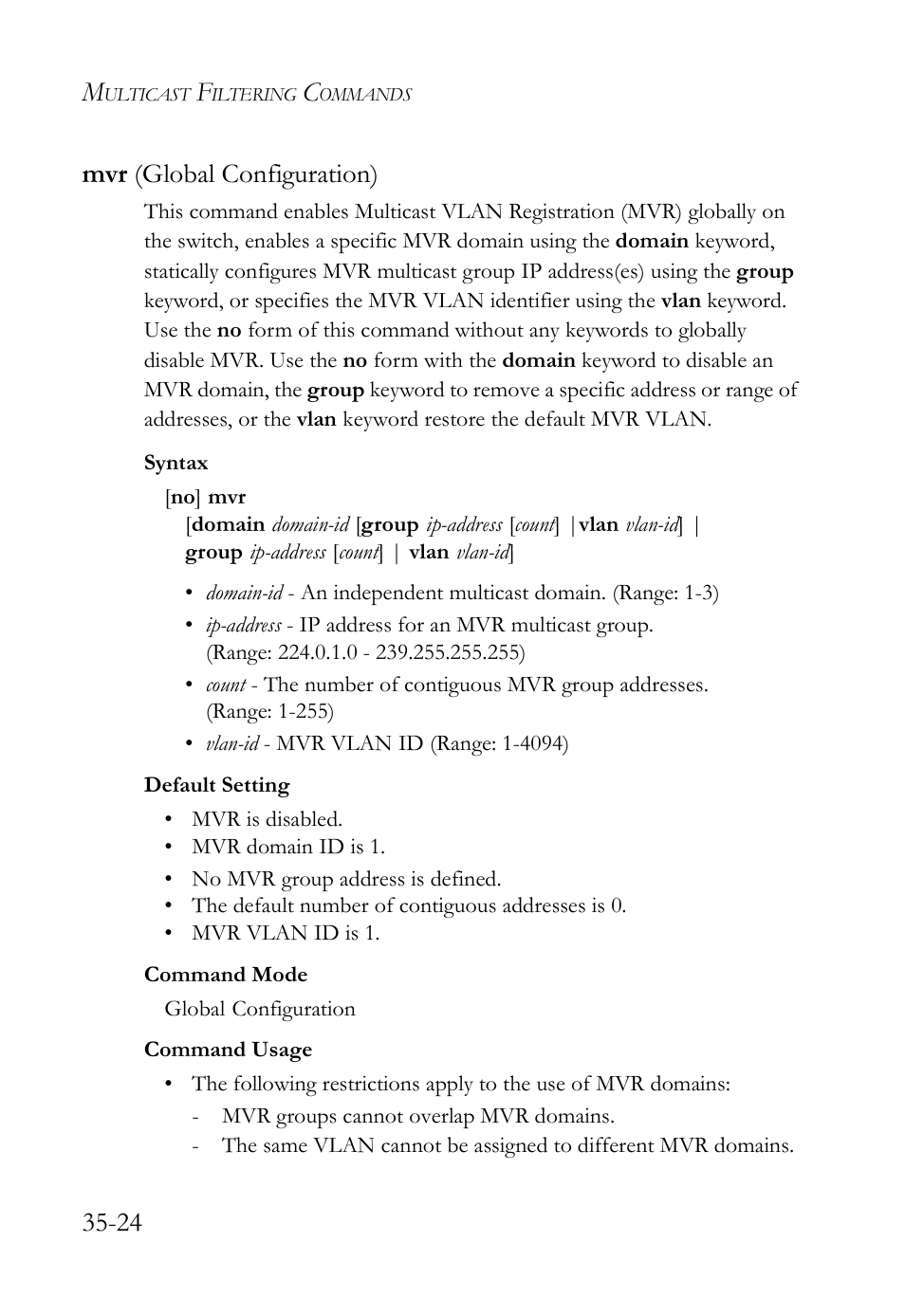 Mvr (global configuration), Mvr (global configuration) -24, 24 mvr (global configuration) | SMC Networks TigerAccess SMC7816M User Manual | Page 900 / 962