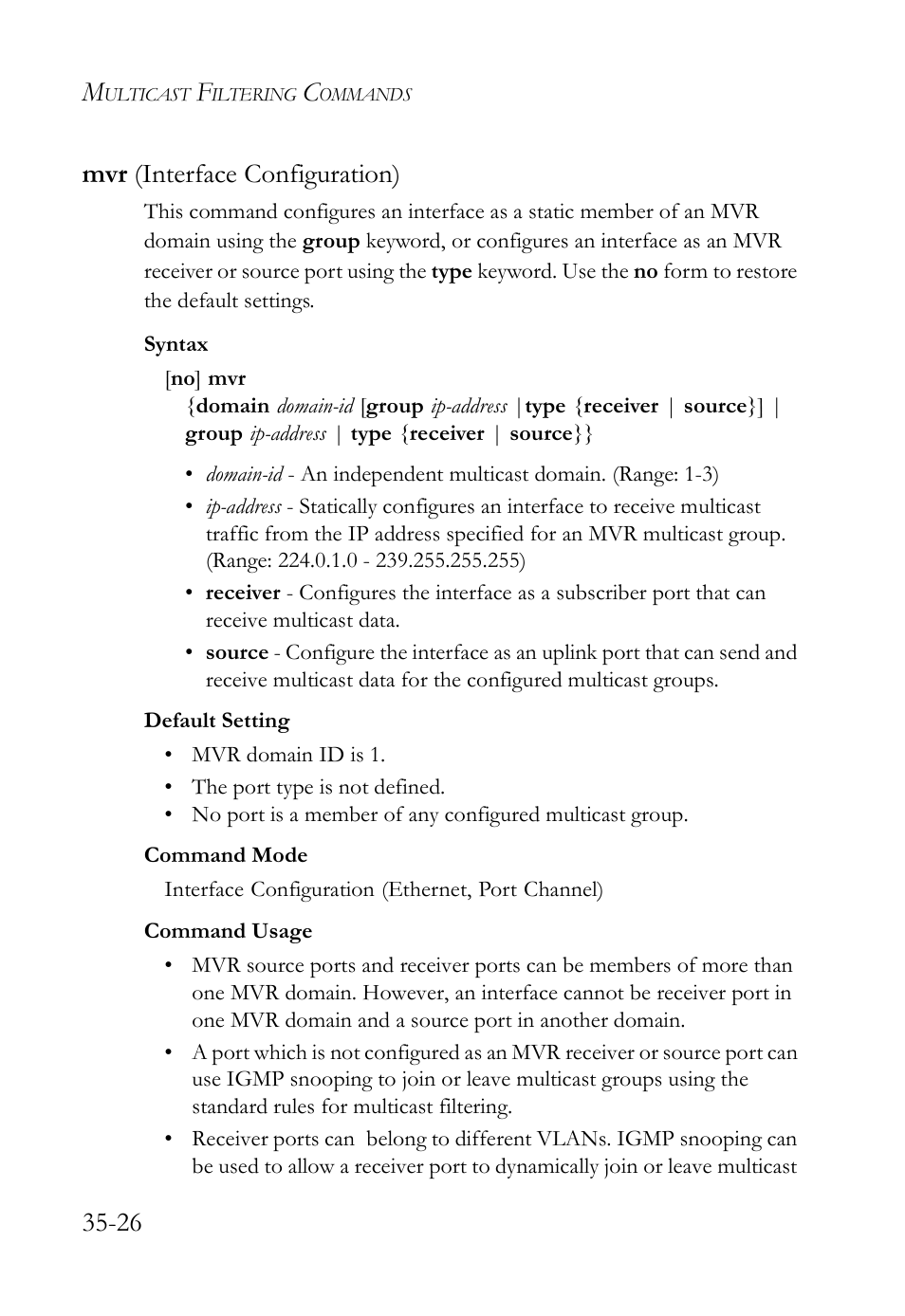Mvr (interface configuration), Mvr (interface configuration) -26, 26 mvr (interface configuration) | SMC Networks TigerAccess SMC7816M User Manual | Page 902 / 962