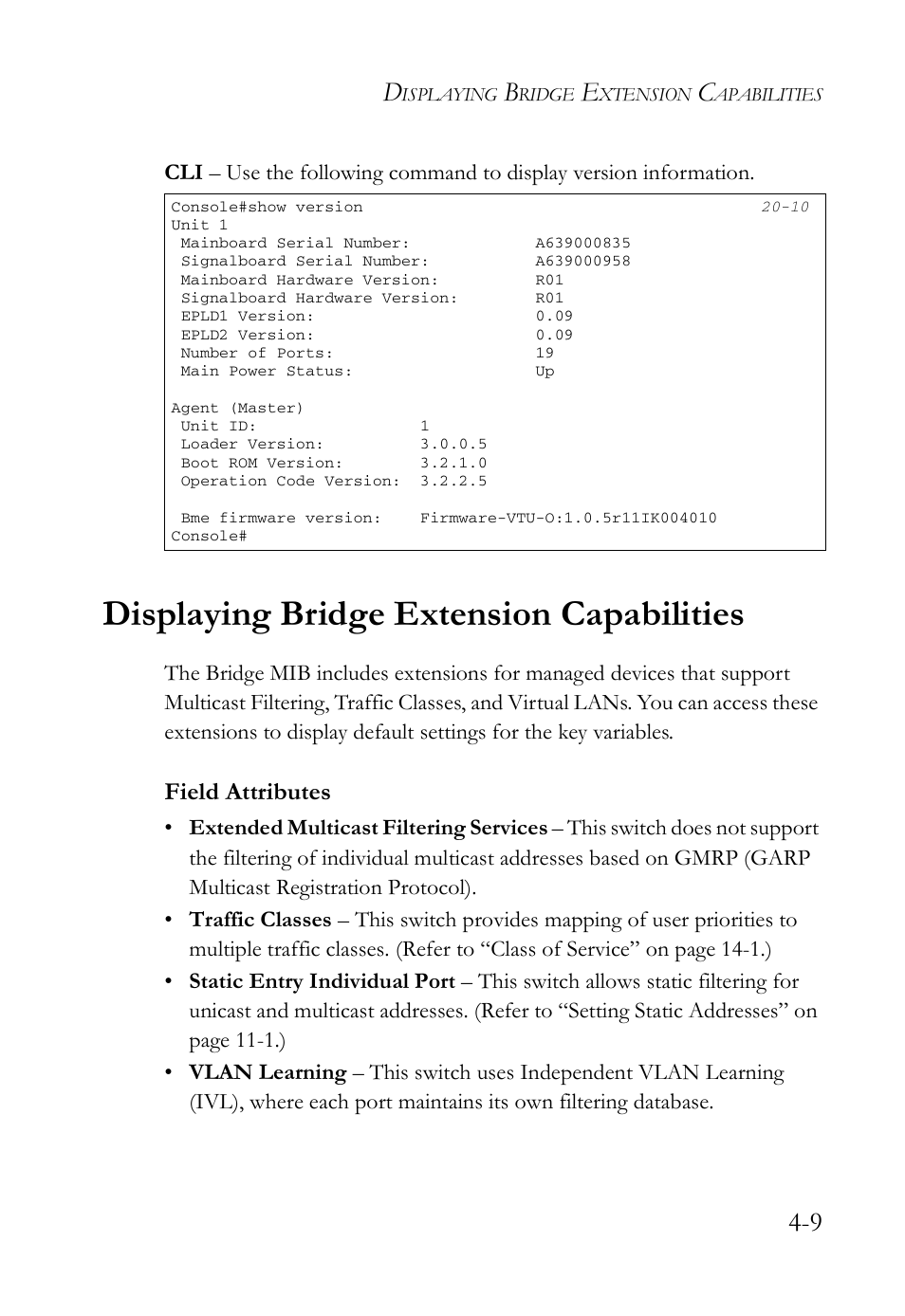 Displaying bridge extension capabilities, Displaying bridge extension capabilities -9 | SMC Networks TigerAccess SMC7816M User Manual | Page 91 / 962