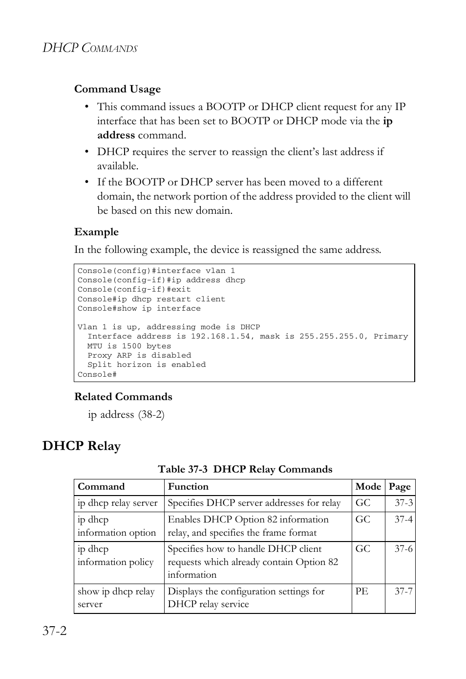 Dhcp relay, Dhcp relay -2, Table 37-3 dhcp relay commands -2 | Dhcp c | SMC Networks TigerAccess SMC7816M User Manual | Page 920 / 962