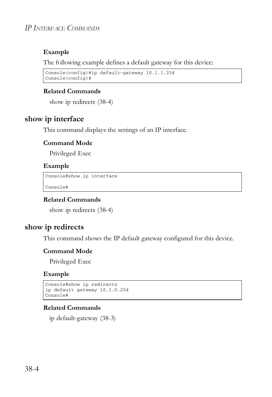 Show ip interface, Show ip redirects, Show ip interface -4 show ip redirects -4 | Ip i | SMC Networks TigerAccess SMC7816M User Manual | Page 930 / 962