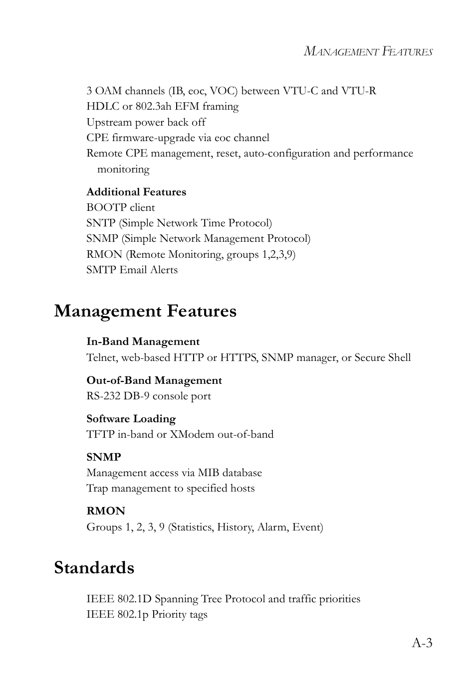 Management features, Standards | SMC Networks TigerAccess SMC7816M User Manual | Page 937 / 962