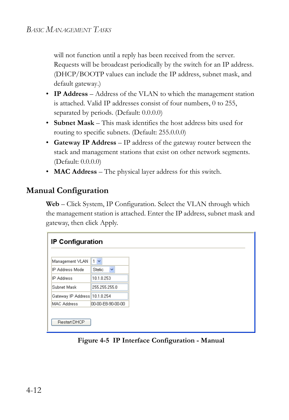 Manual configuration, Manual configuration -12, Figure 4-5 | Ip interface configuration - manual -12 | SMC Networks TigerAccess SMC7816M User Manual | Page 94 / 962