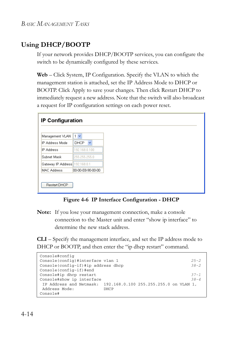 Using dhcp/bootp, Using dhcp/bootp -14, Figure 4-6 | Ip interface configuration - dhcp -14, 14 using dhcp/bootp | SMC Networks TigerAccess SMC7816M User Manual | Page 96 / 962