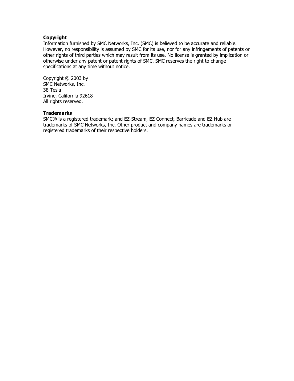 Copyright | SMC Networks SMC2602W User Manual | Page 2 / 33