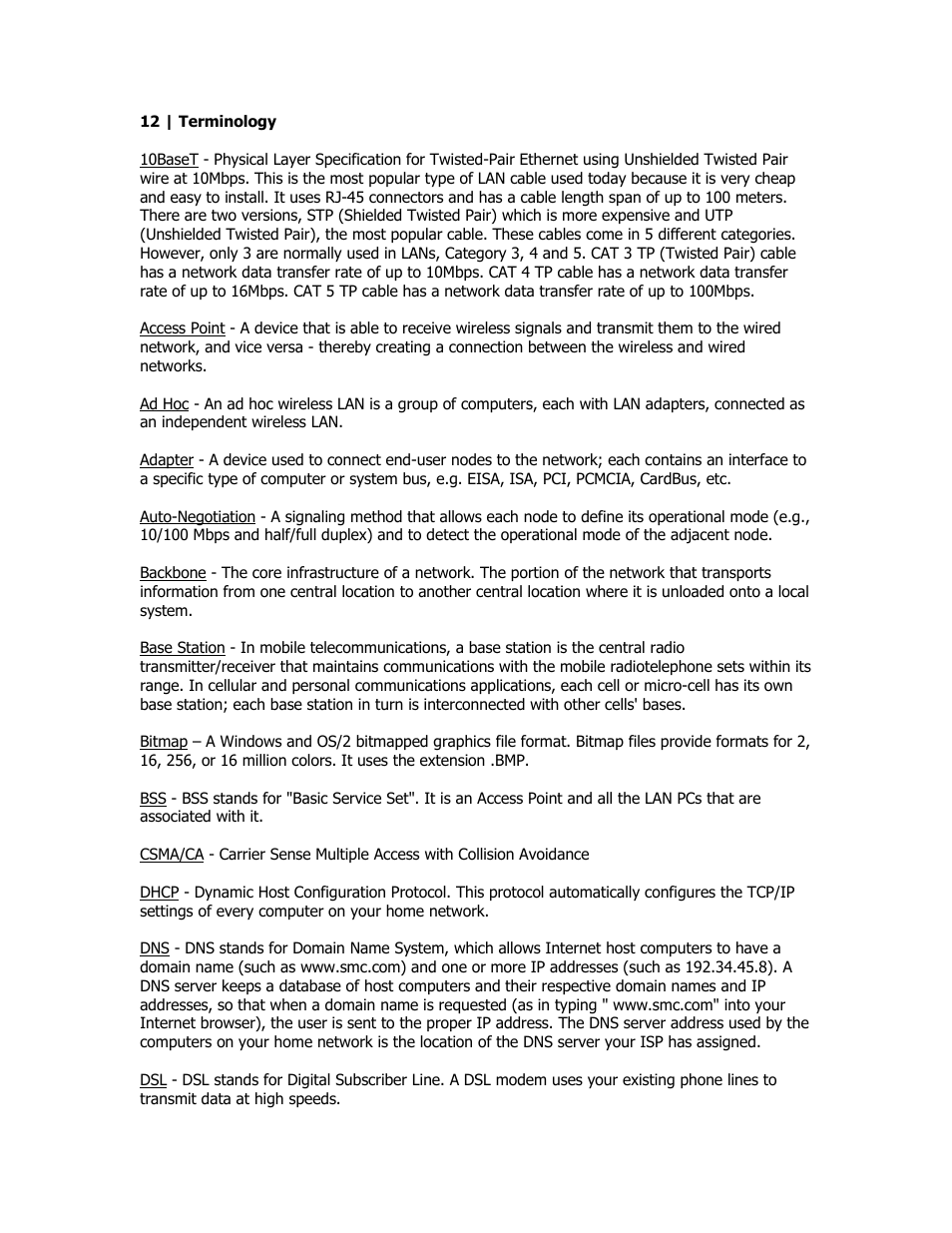 Terminology | SMC Networks SMC2602W User Manual | Page 29 / 33