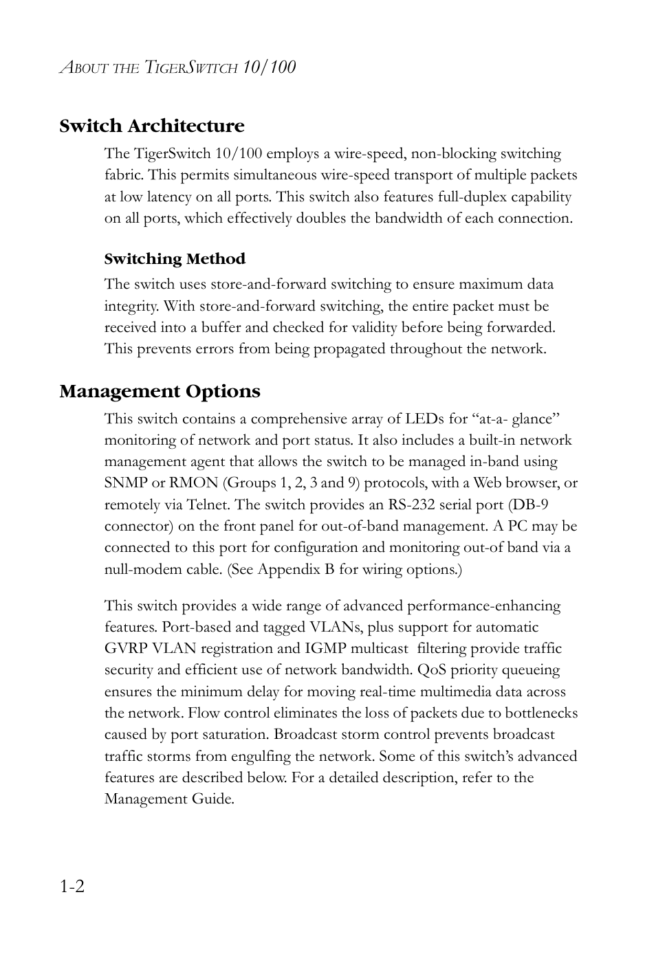 Switch architecture, Management options, Switch architecture -2 | Switching method -2, Management options -2 | SMC Networks SMCBGSLCX1 User Manual | Page 18 / 78