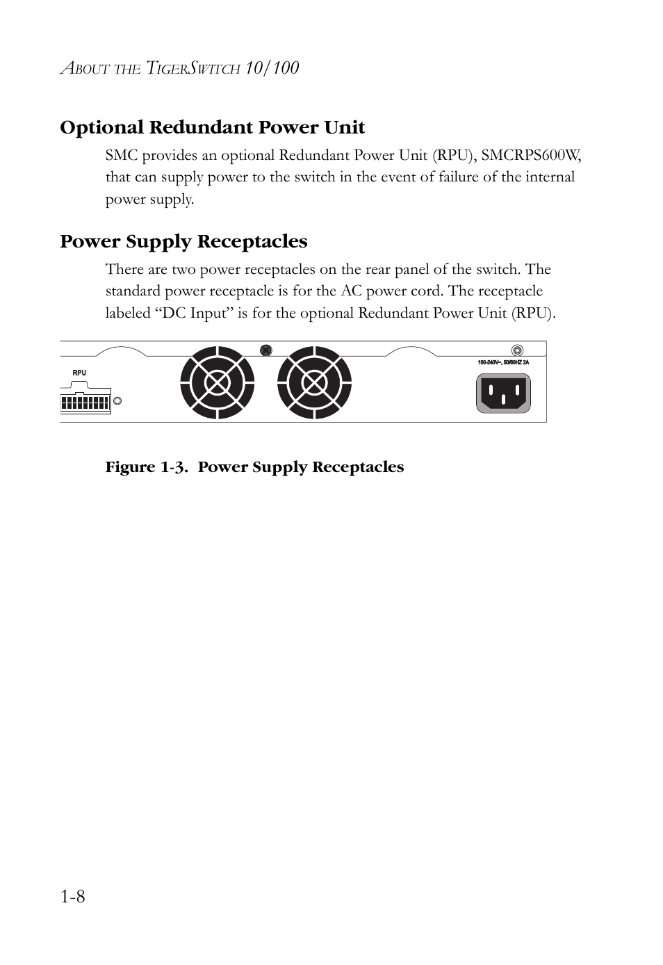 Optional redundant power unit, Power supply receptacles | SMC Networks SMCBGSLCX1 User Manual | Page 24 / 78