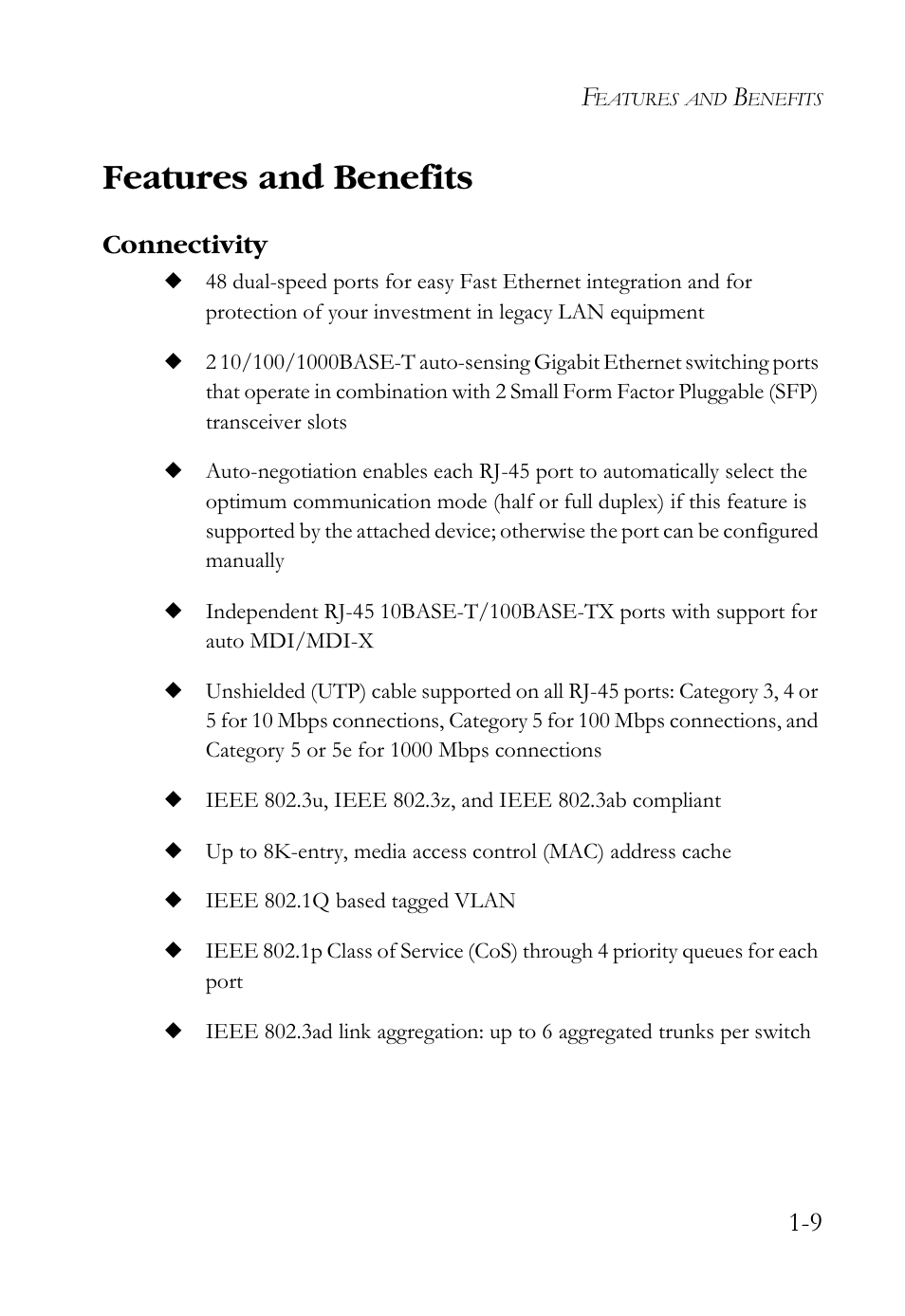 Features and benefits, Connectivity, Features and benefits -9 | Connectivity -9 | SMC Networks SMCBGSLCX1 User Manual | Page 25 / 78