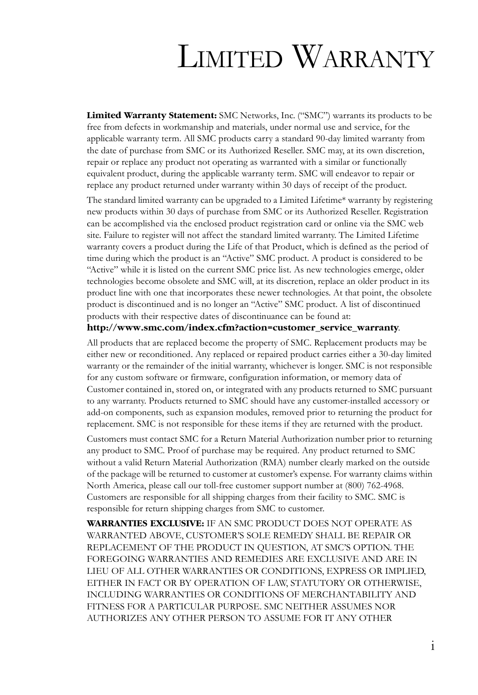 Imited, Arranty | SMC Networks SMCBGSLCX1 User Manual | Page 5 / 78