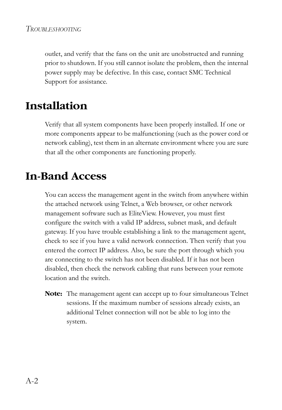 Installation, In-band access | SMC Networks SMCBGSLCX1 User Manual | Page 50 / 78