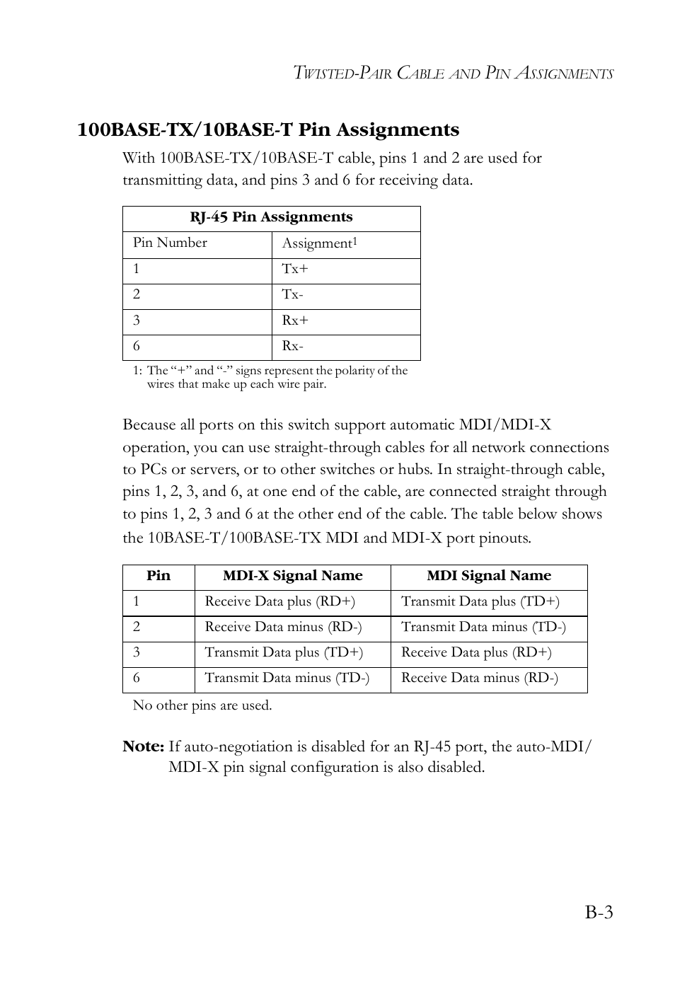 100base-tx/10base-t pin assignments | SMC Networks SMCBGSLCX1 User Manual | Page 53 / 78