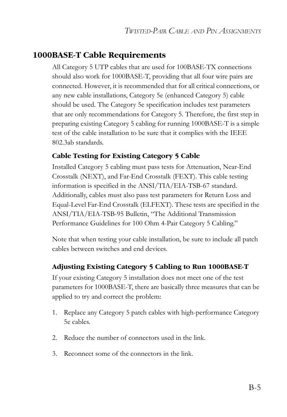 1000base-t cable requirements | SMC Networks SMCBGSLCX1 User Manual | Page 55 / 78