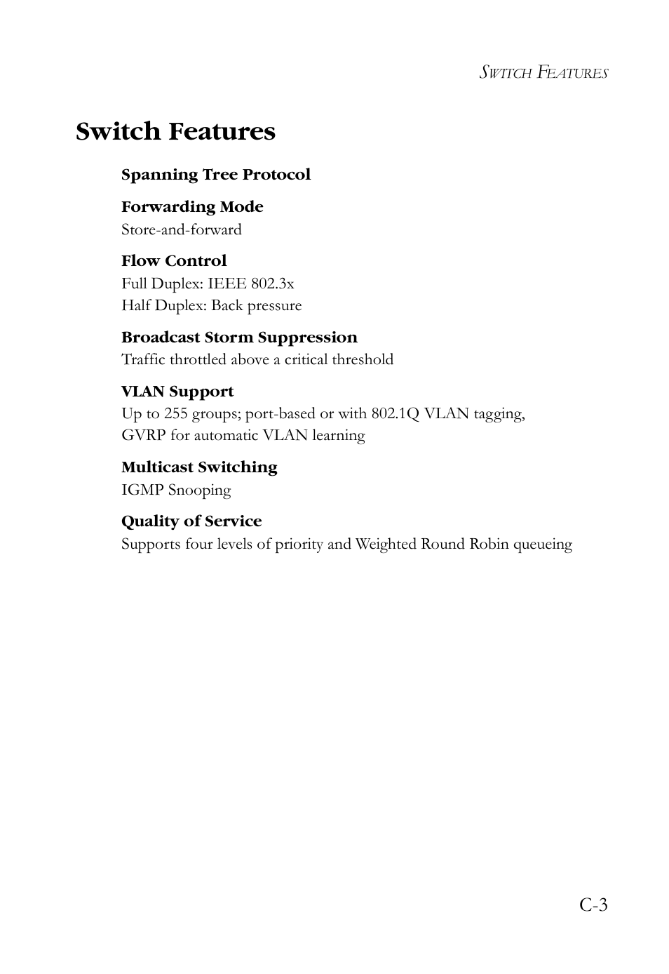 Switch features | SMC Networks SMCBGSLCX1 User Manual | Page 61 / 78