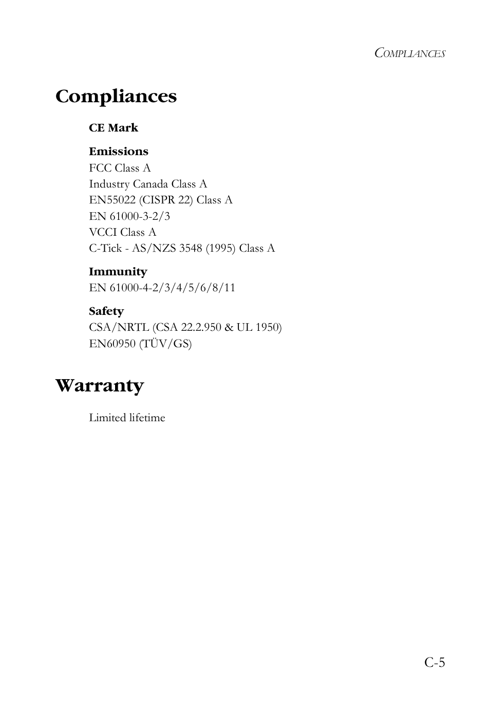 Compliances, Warranty | SMC Networks SMCBGSLCX1 User Manual | Page 63 / 78