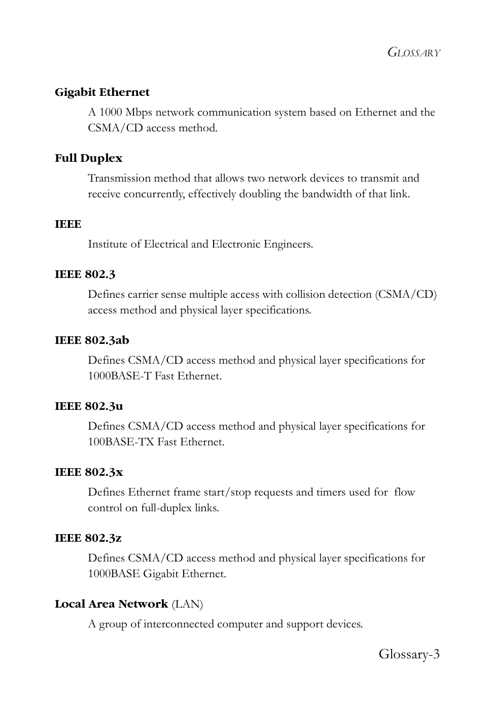 Glossary-3 | SMC Networks SMCBGSLCX1 User Manual | Page 69 / 78