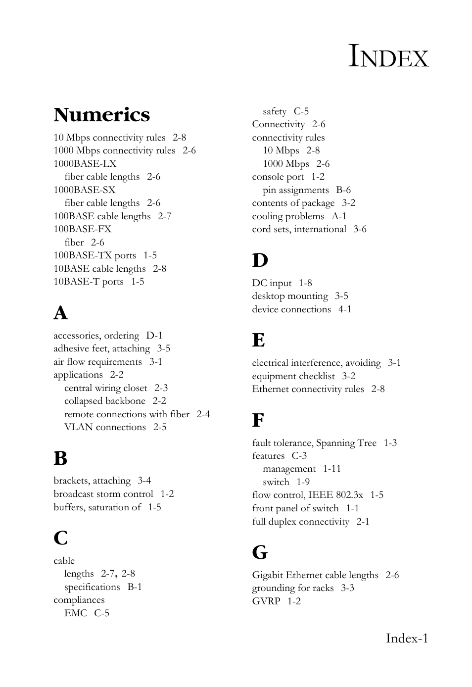 Index, Ndex, Numerics | SMC Networks SMCBGSLCX1 User Manual | Page 73 / 78
