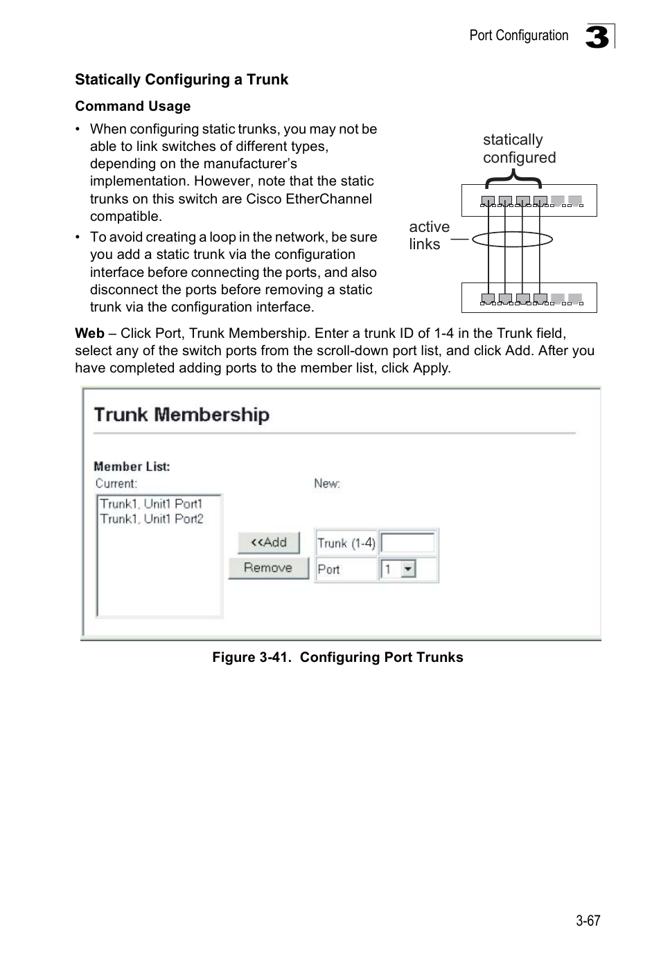 Statically configuring a trunk, Figure 3-41. configuring port trunks | SMC Networks 16 10BASE-T User Manual | Page 103 / 384