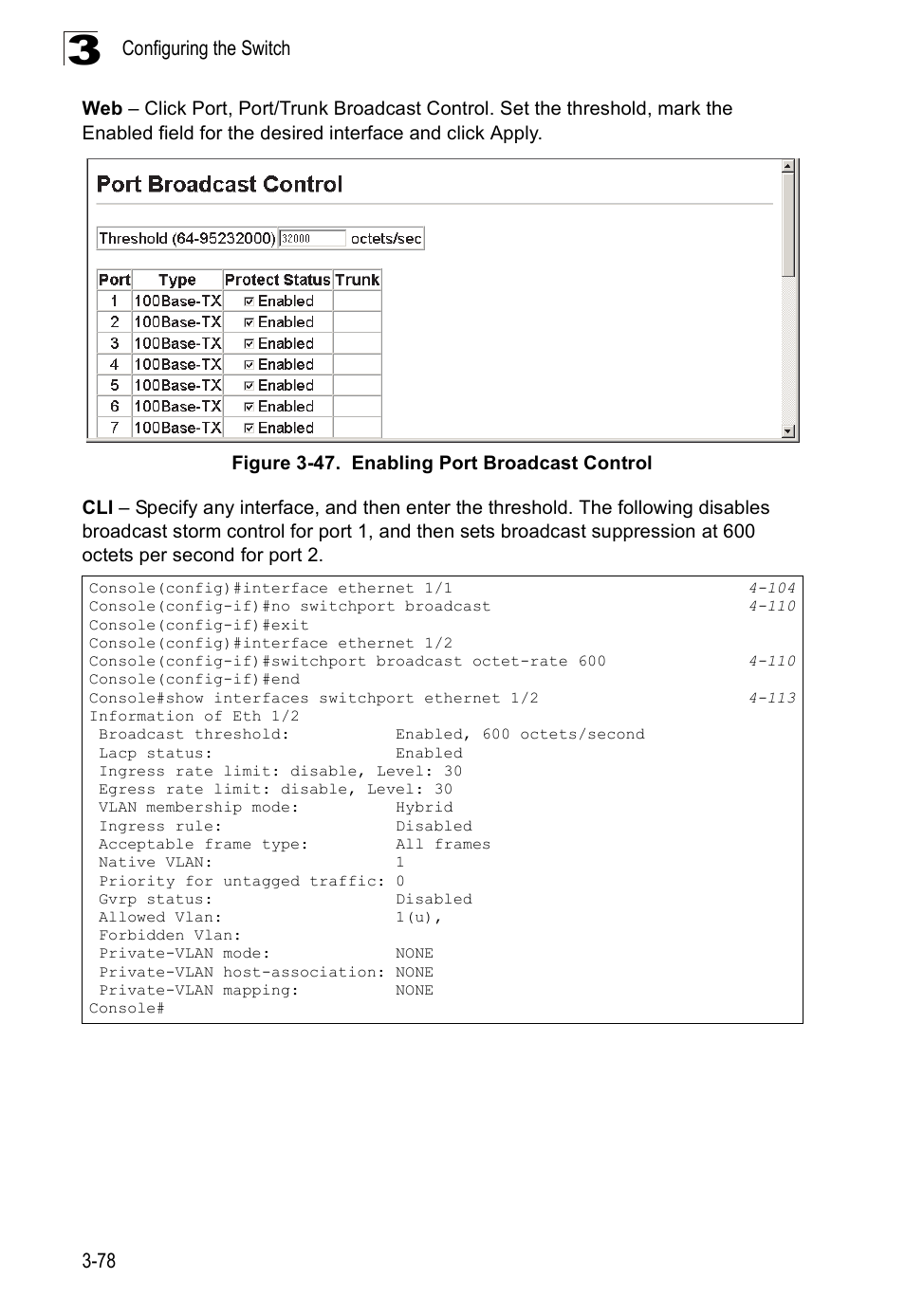 Figure 3-47. enabling port broadcast control | SMC Networks 16 10BASE-T User Manual | Page 114 / 384