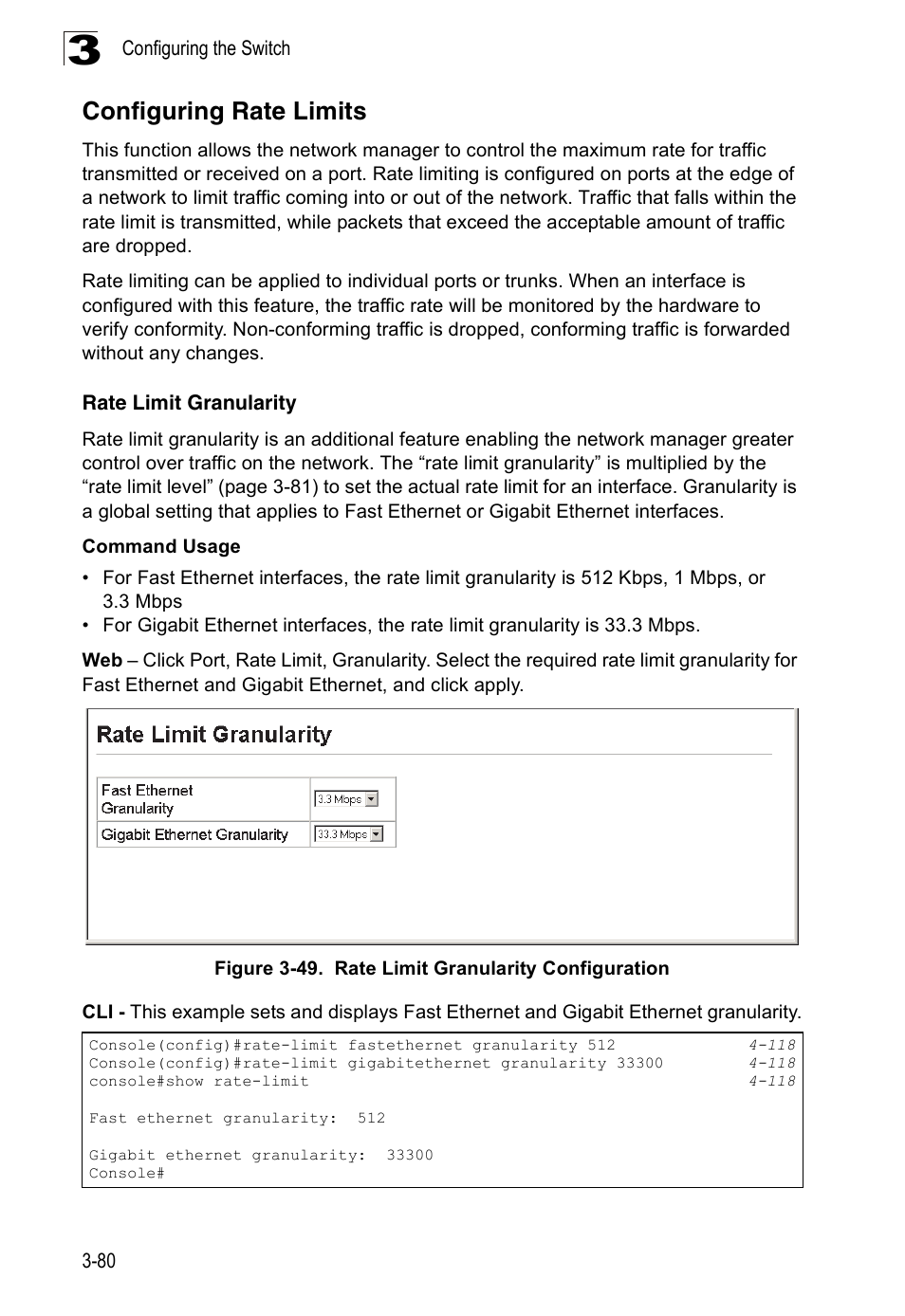 Configuring rate limits, Rate limit granularity, Figure 3-49. rate limit granularity configuration | SMC Networks 16 10BASE-T User Manual | Page 116 / 384