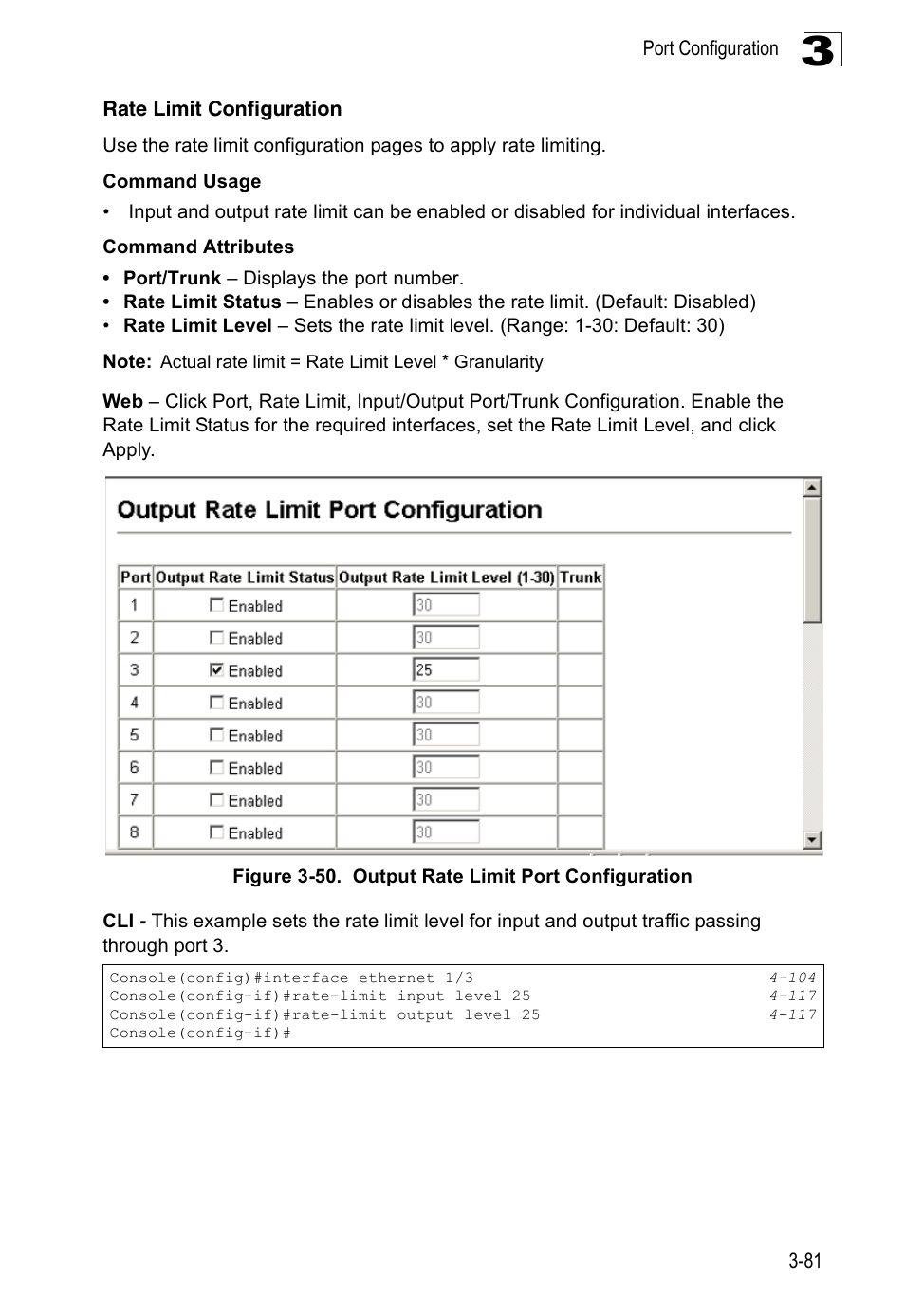 Rate limit configuration, Figure 3-50. output rate limit port configuration | SMC Networks 16 10BASE-T User Manual | Page 117 / 384