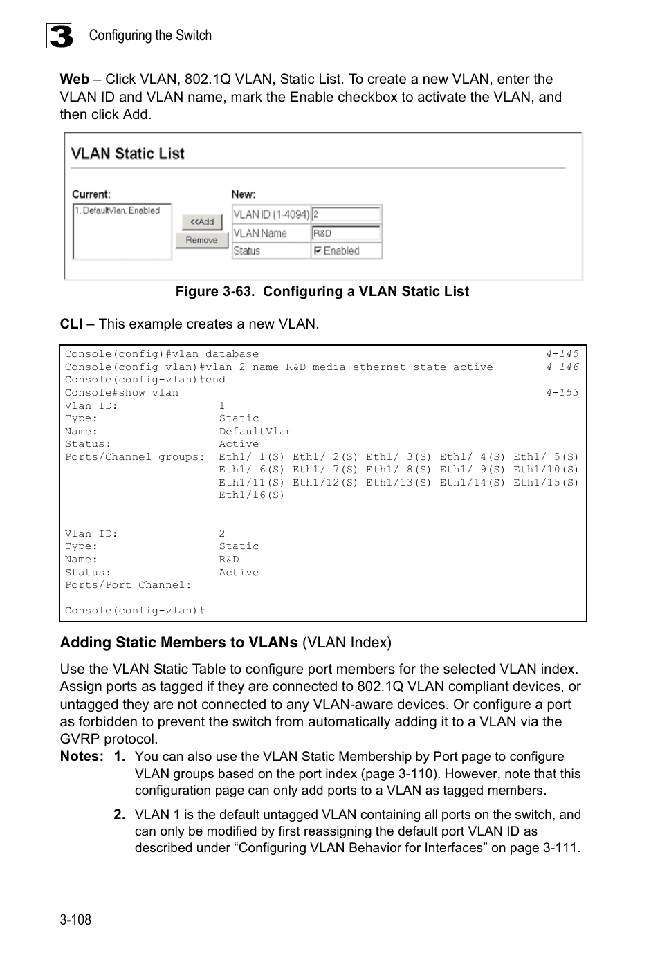 Adding static members to vlans (vlan index), Figure 3-63. configuring a vlan static list | SMC Networks 16 10BASE-T User Manual | Page 144 / 384