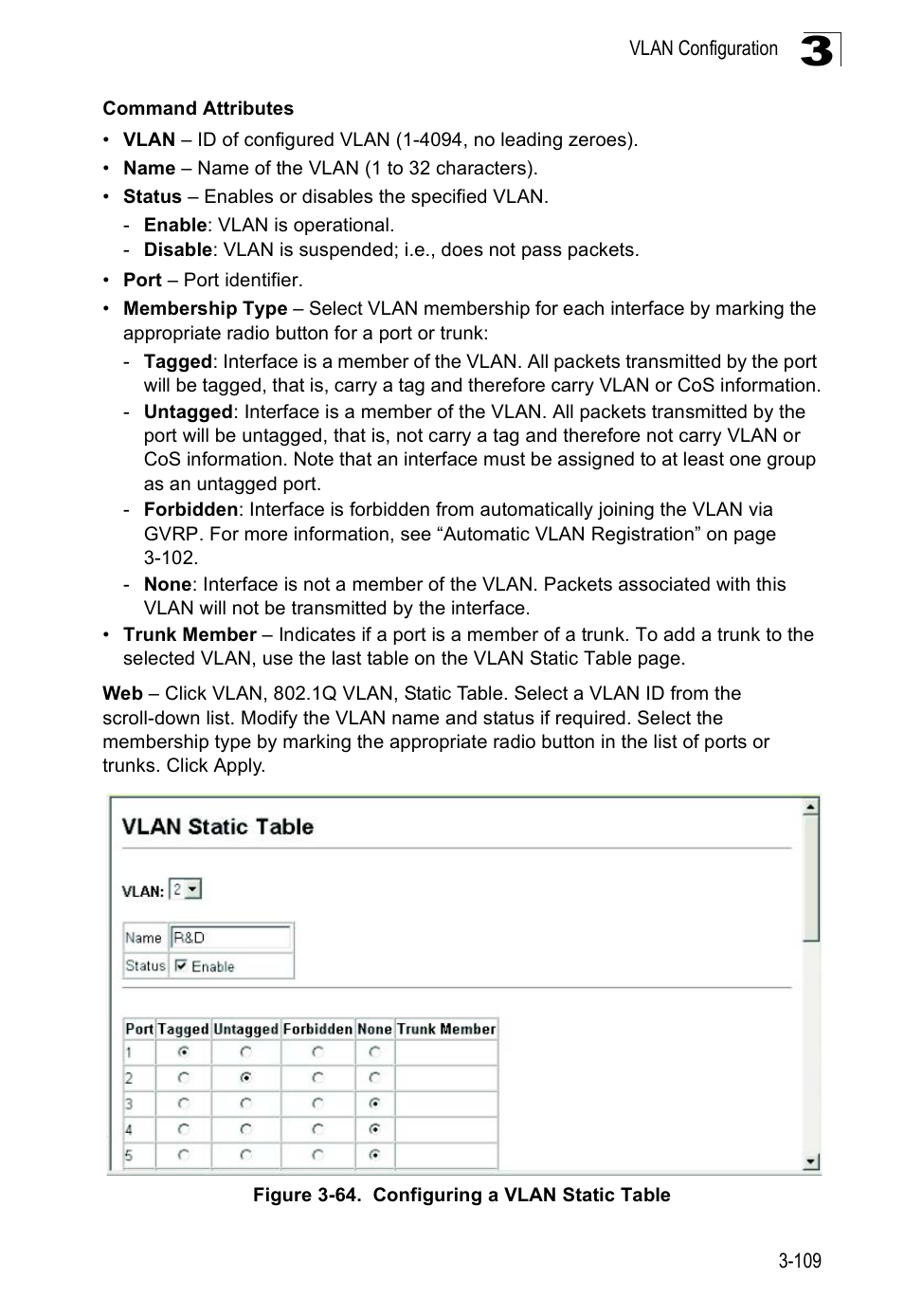 Figure 3-64. configuring a vlan static table | SMC Networks 16 10BASE-T User Manual | Page 145 / 384