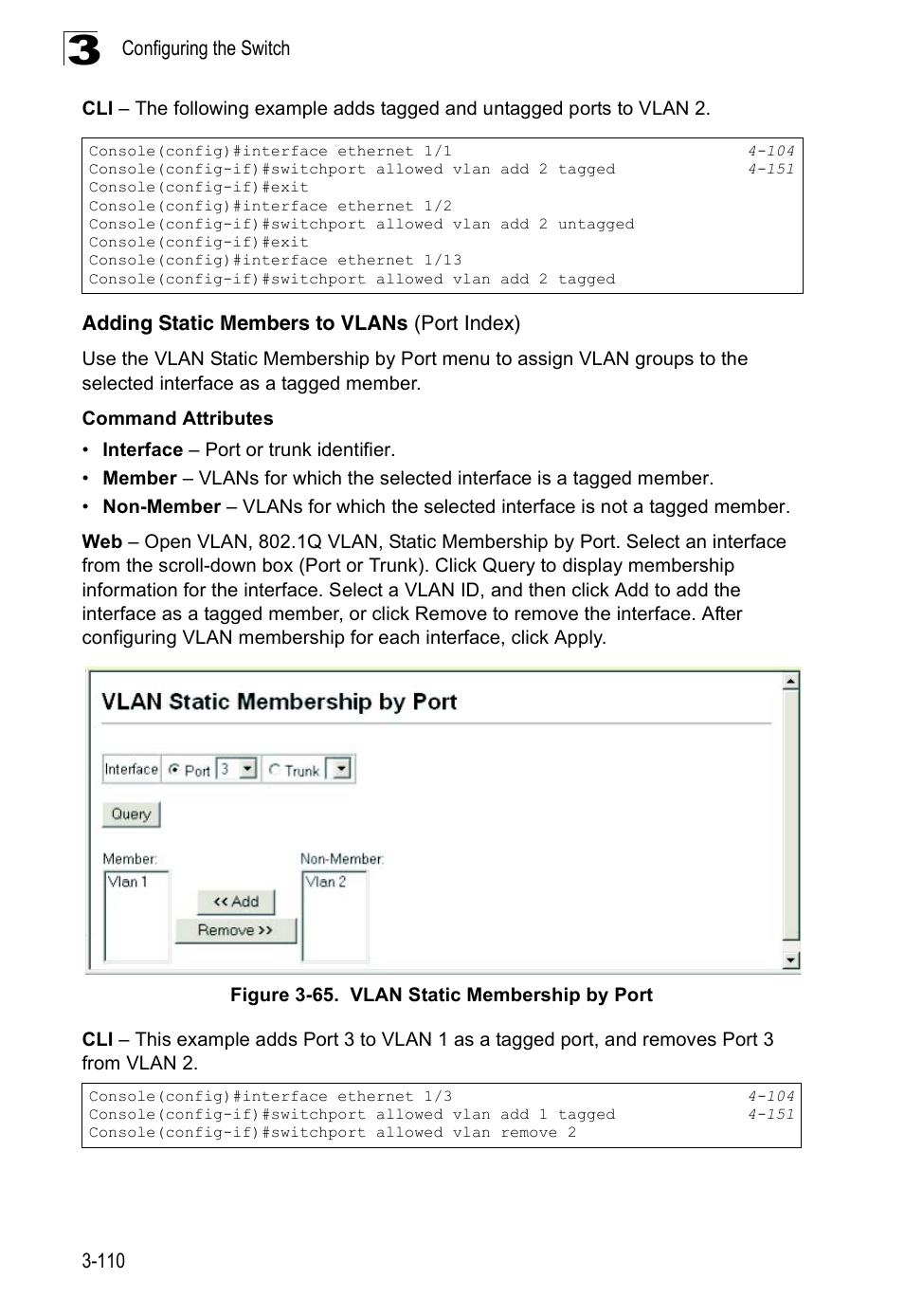 Adding static members to vlans (port index), Figure 3-65. vlan static membership by port | SMC Networks 16 10BASE-T User Manual | Page 146 / 384
