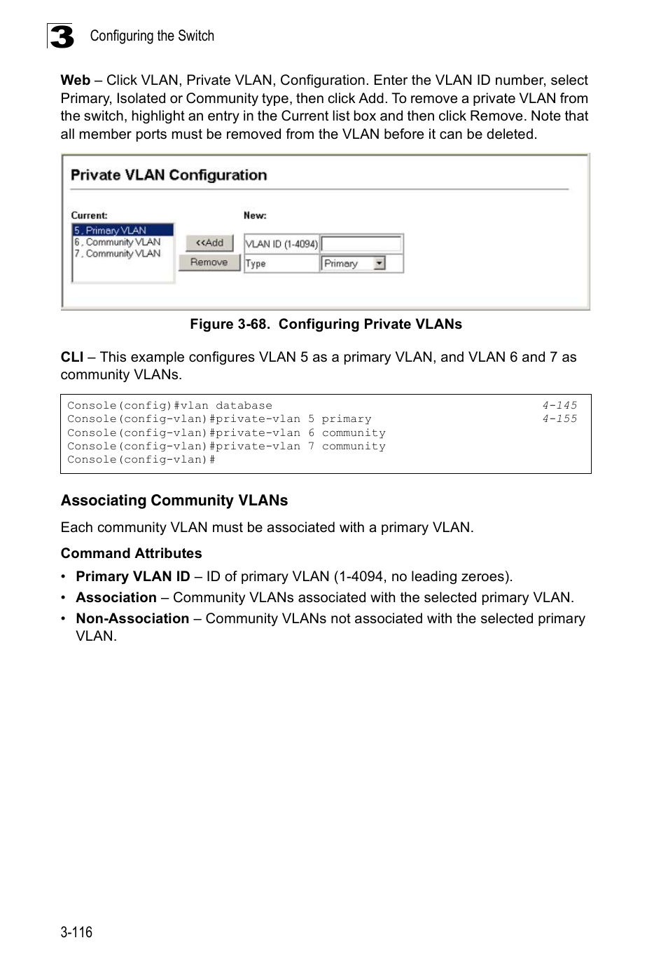 Associating community vlans, Figure 3-68. configuring private vlans | SMC Networks 16 10BASE-T User Manual | Page 152 / 384