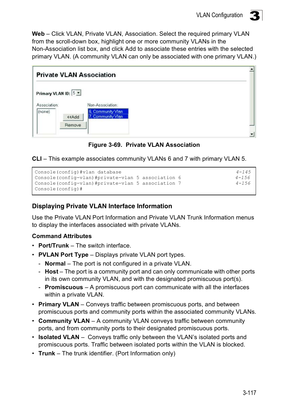 Displaying private vlan interface information, Figure 3-69. private vlan association | SMC Networks 16 10BASE-T User Manual | Page 153 / 384