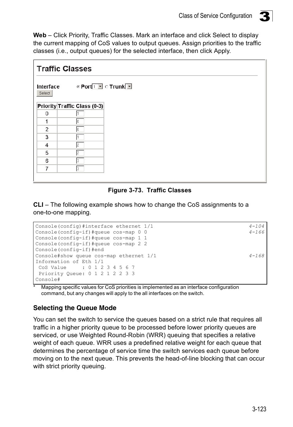 Selecting the queue mode, Figure 3-73. traffic classes | SMC Networks 16 10BASE-T User Manual | Page 159 / 384