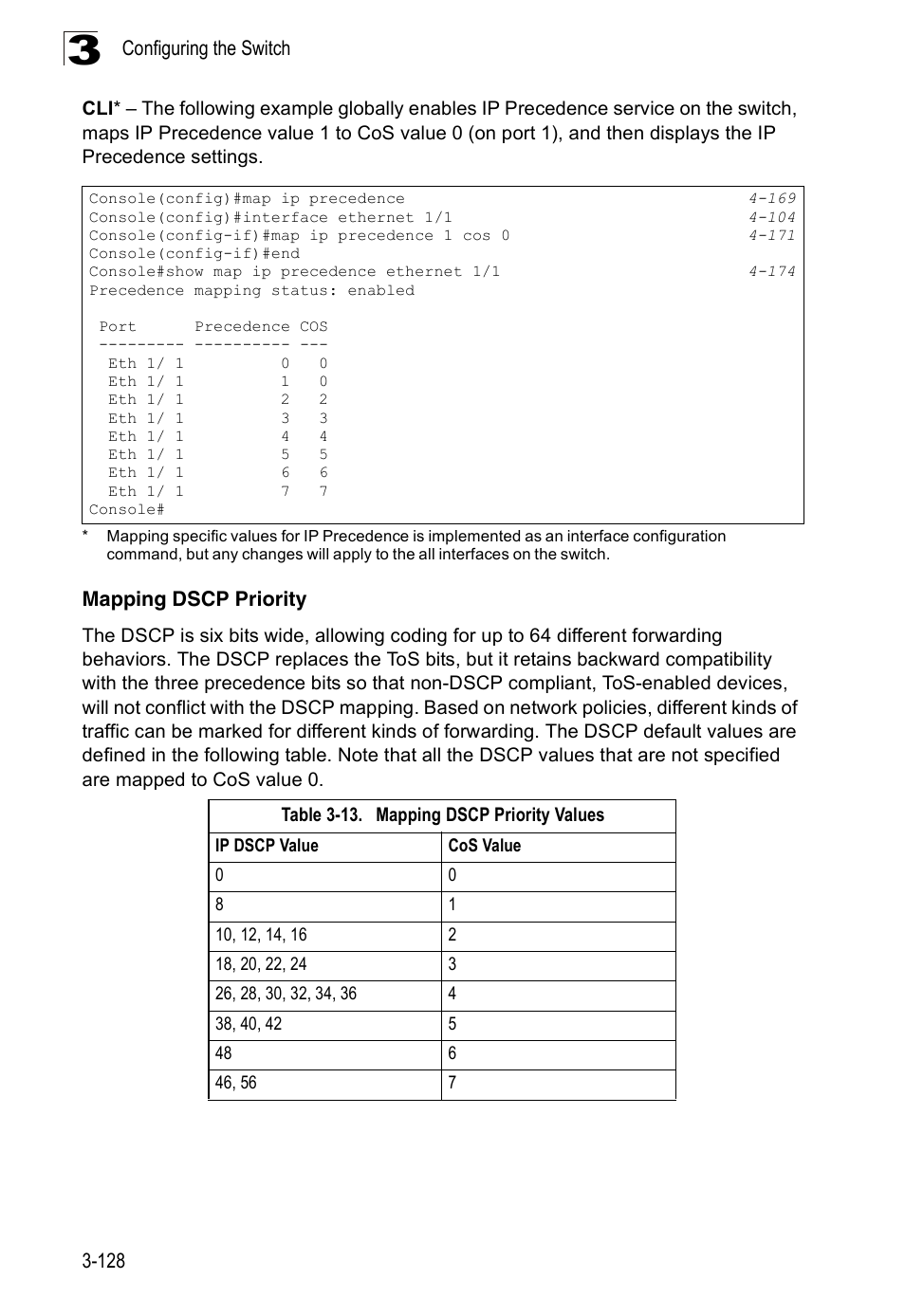 Mapping dscp priority, Table 3-13, Mapping dscp priority values | SMC Networks 16 10BASE-T User Manual | Page 164 / 384