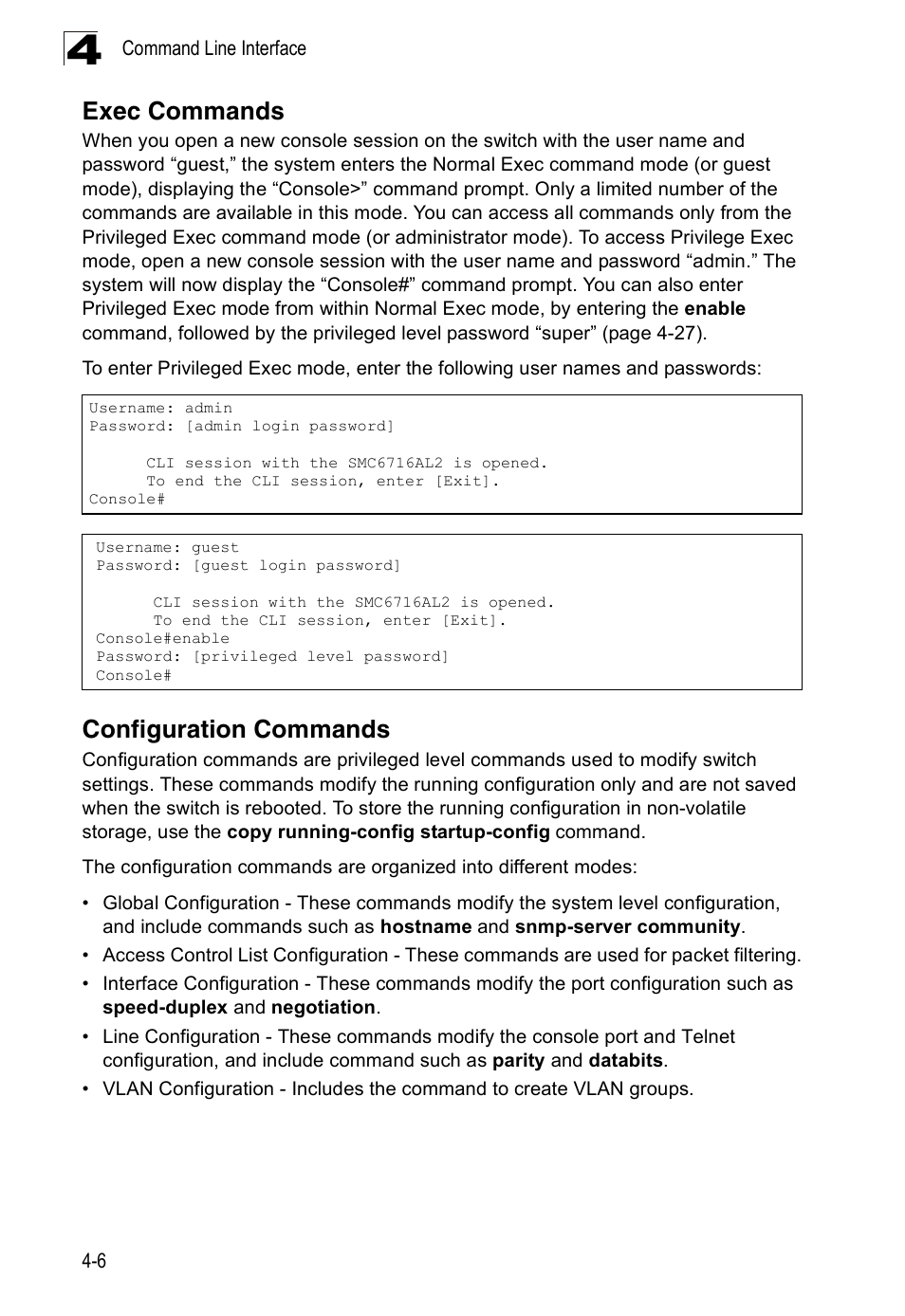 Exec commands, Configuration commands | SMC Networks 16 10BASE-T User Manual | Page 182 / 384