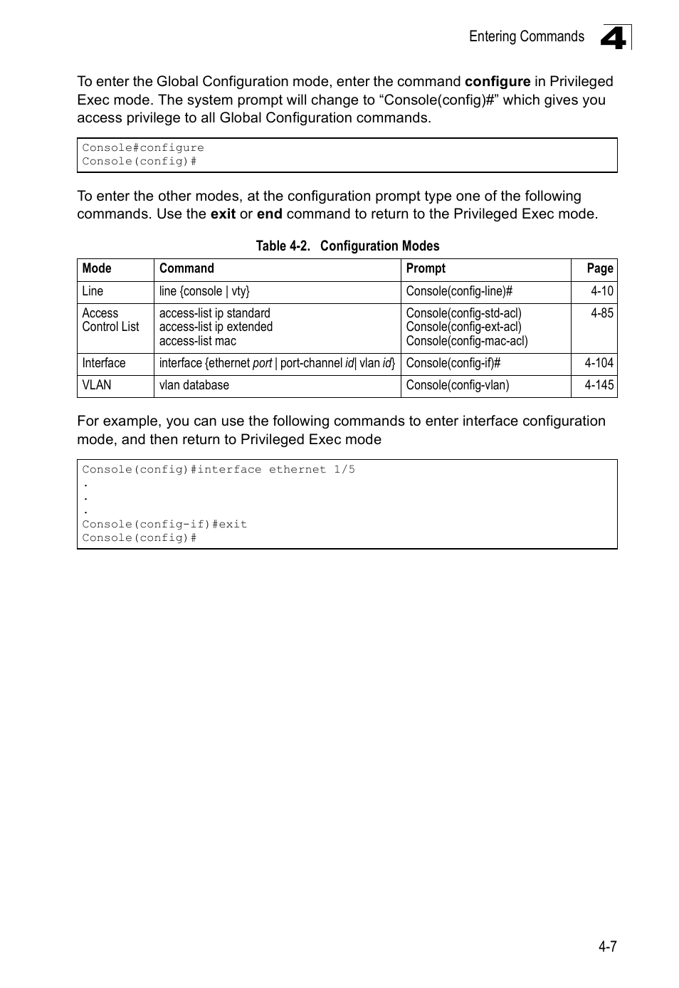 Table 4-2, Configuration modes | SMC Networks 16 10BASE-T User Manual | Page 183 / 384