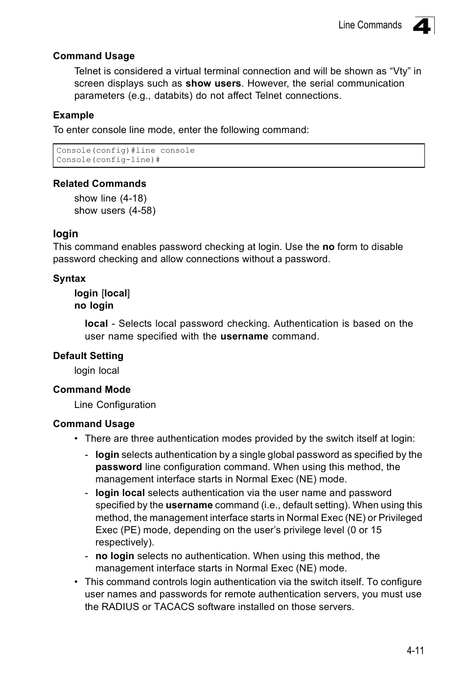 Login, Login 4-11 | SMC Networks 16 10BASE-T User Manual | Page 187 / 384