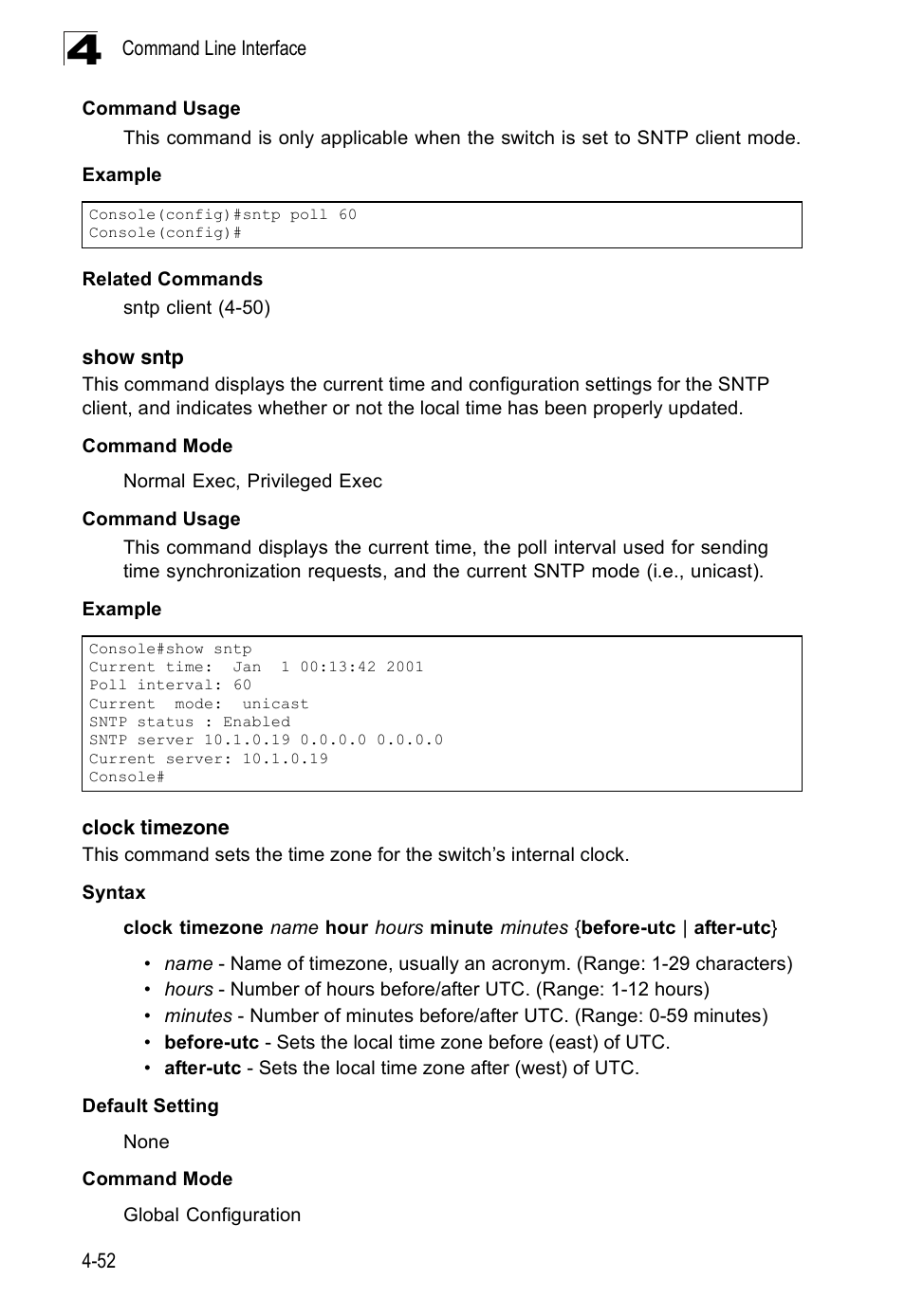 Show sntp, Clock timezone | SMC Networks 16 10BASE-T User Manual | Page 228 / 384