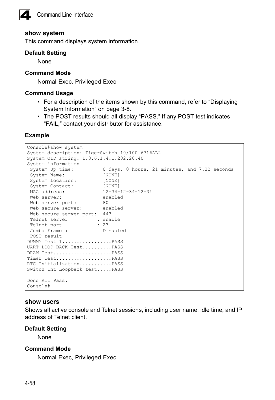 Show system, Show users | SMC Networks 16 10BASE-T User Manual | Page 234 / 384