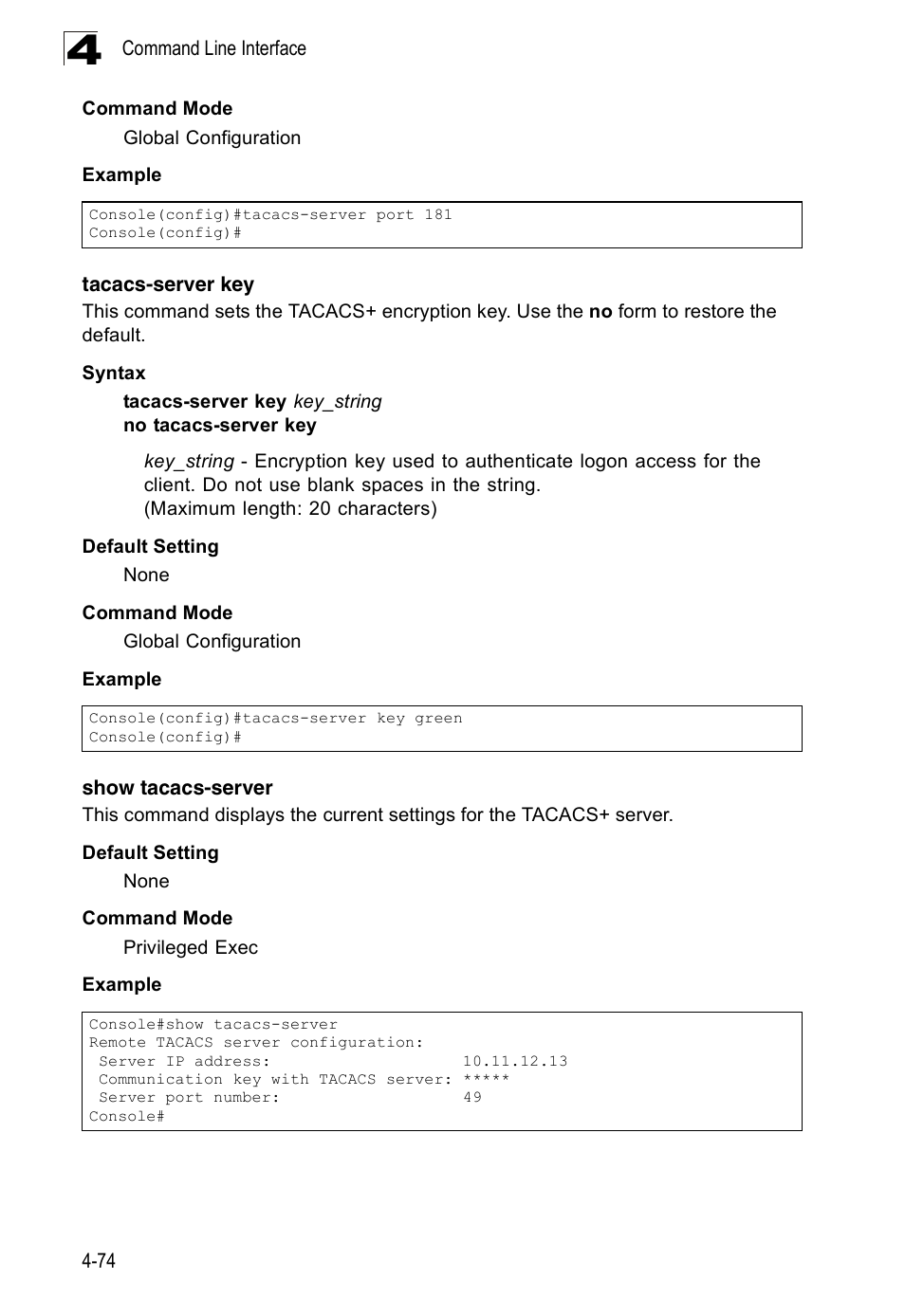 Tacacs-server key, Show tacacs-server | SMC Networks 16 10BASE-T User Manual | Page 250 / 384