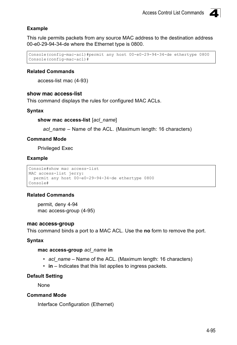 Show mac access-list, Mac access-group | SMC Networks 16 10BASE-T User Manual | Page 271 / 384