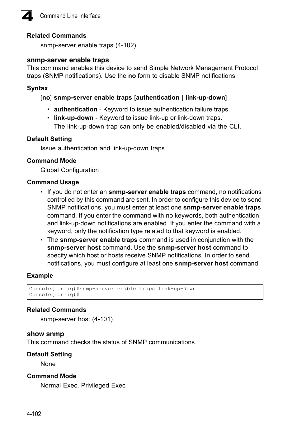 Snmp-server enable traps, Show snmp | SMC Networks 16 10BASE-T User Manual | Page 278 / 384