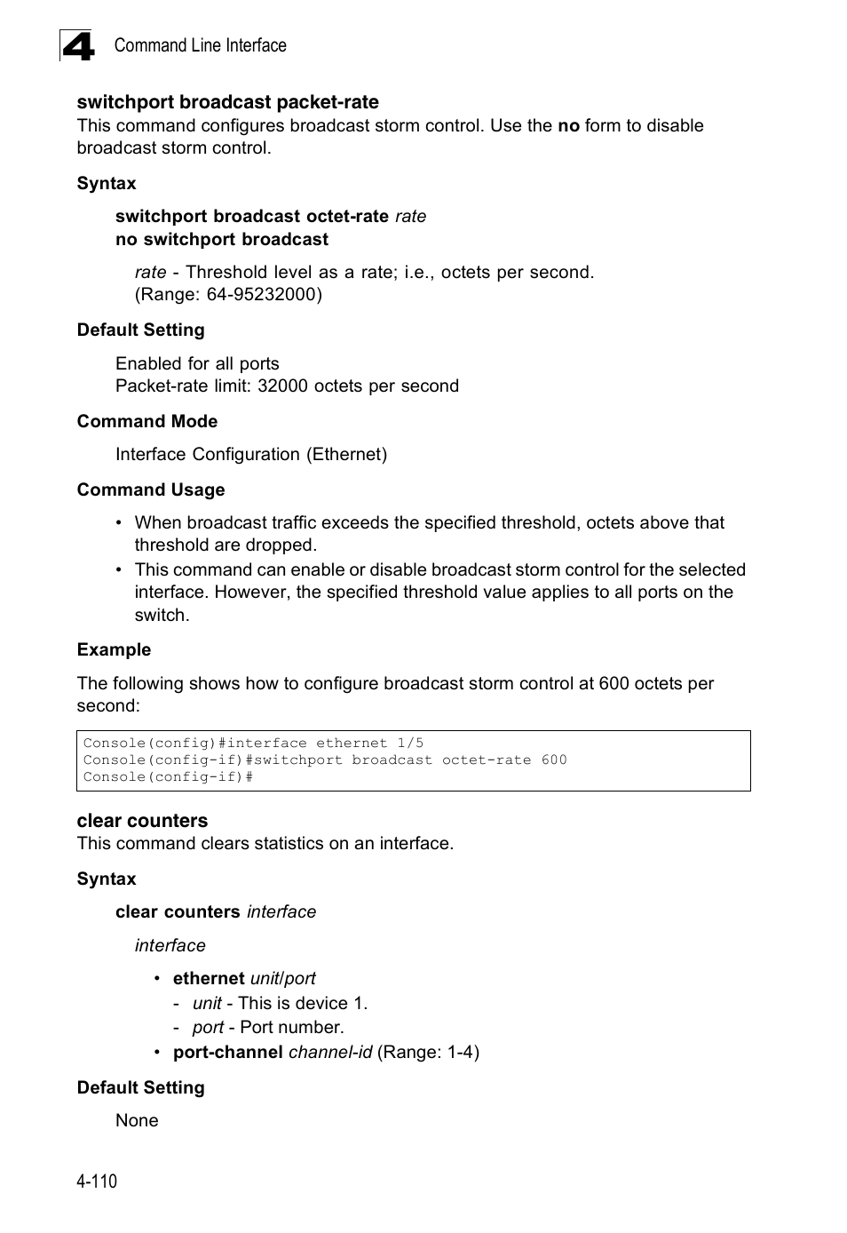 Switchport broadcast packet-rate, Clear counters | SMC Networks 16 10BASE-T User Manual | Page 286 / 384