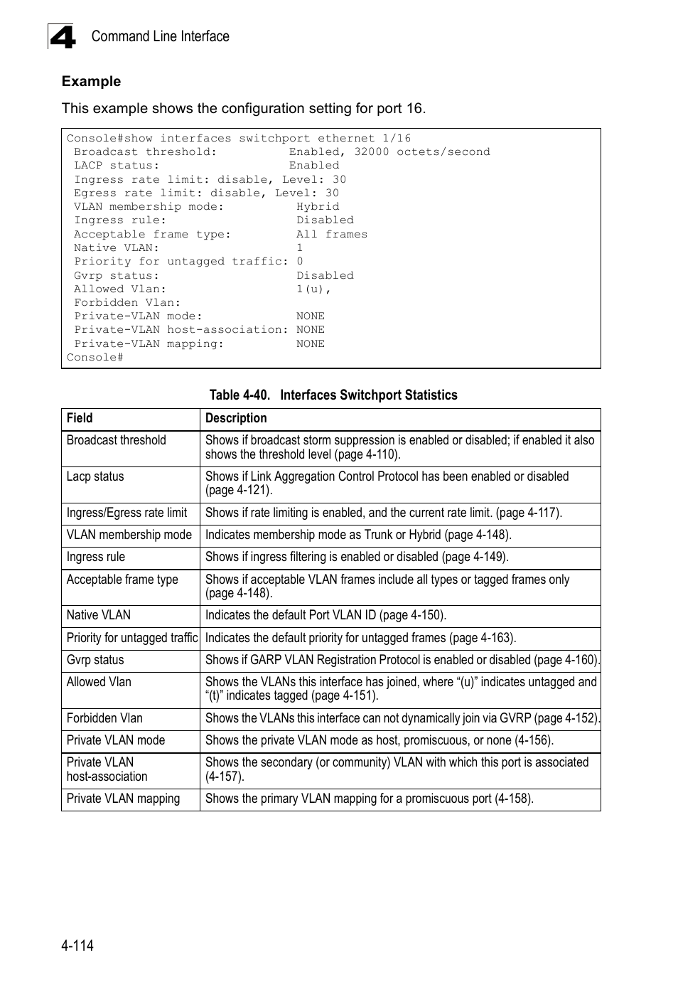 Table 4-40, Interfaces switchport statistics | SMC Networks 16 10BASE-T User Manual | Page 290 / 384