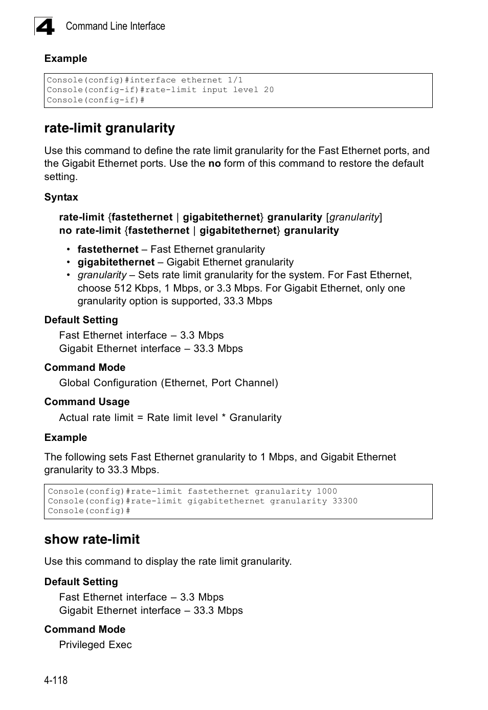 Rate-limit granularity, Show rate-limit | SMC Networks 16 10BASE-T User Manual | Page 294 / 384