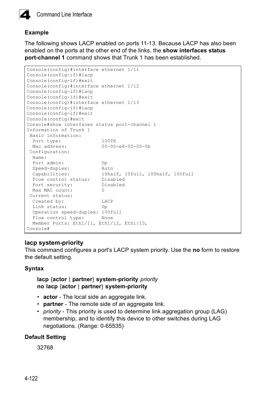 Lacp system-priority | SMC Networks 16 10BASE-T User Manual | Page 298 / 384