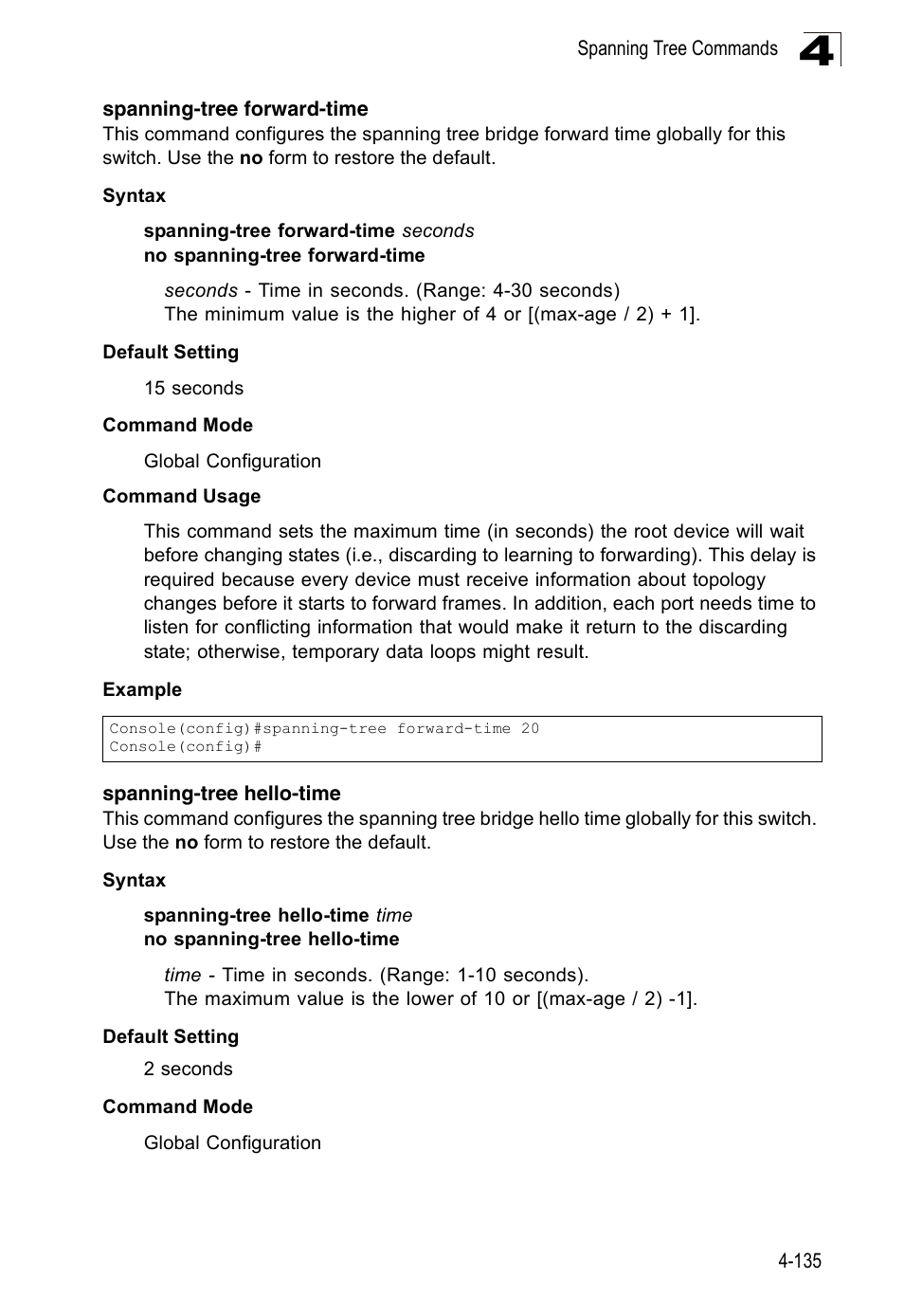 Spanning-tree forward-time, Spanning-tree hello-time | SMC Networks 16 10BASE-T User Manual | Page 311 / 384